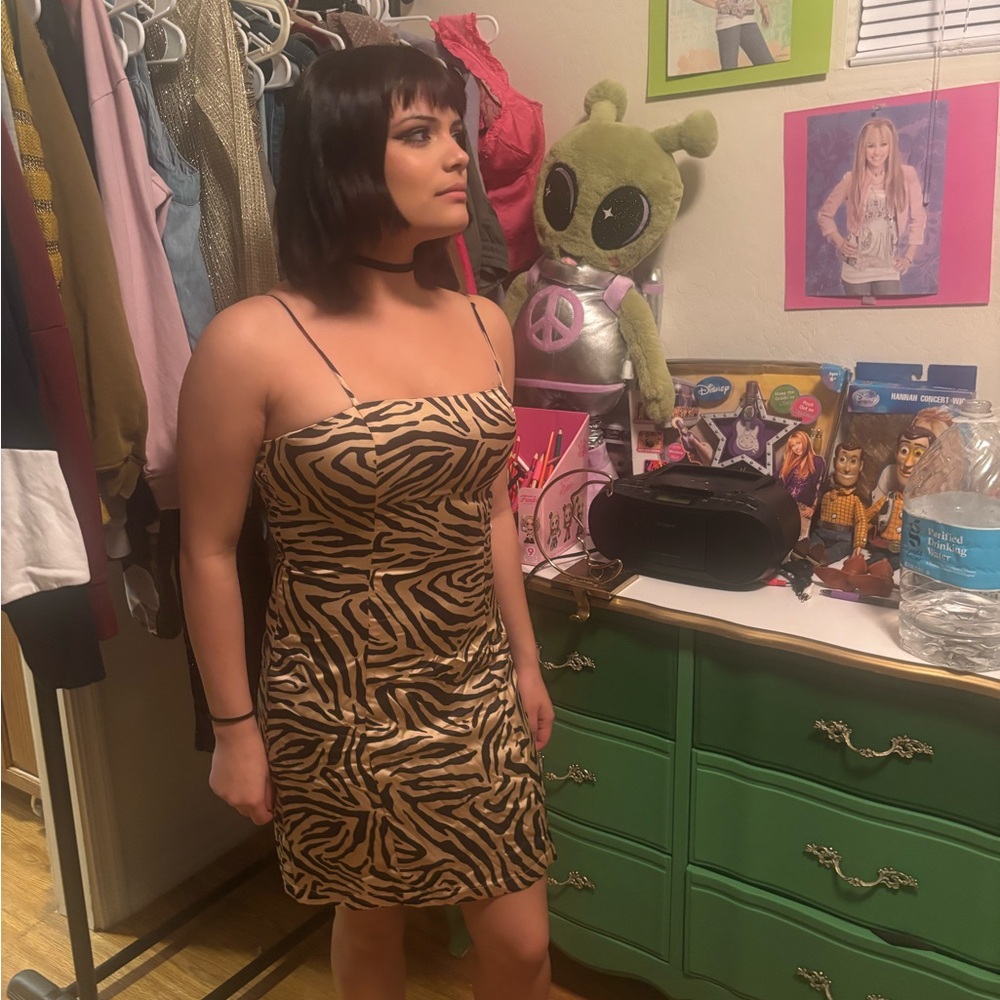 Forever 21 Tan and Black Animal Print Slip Dress